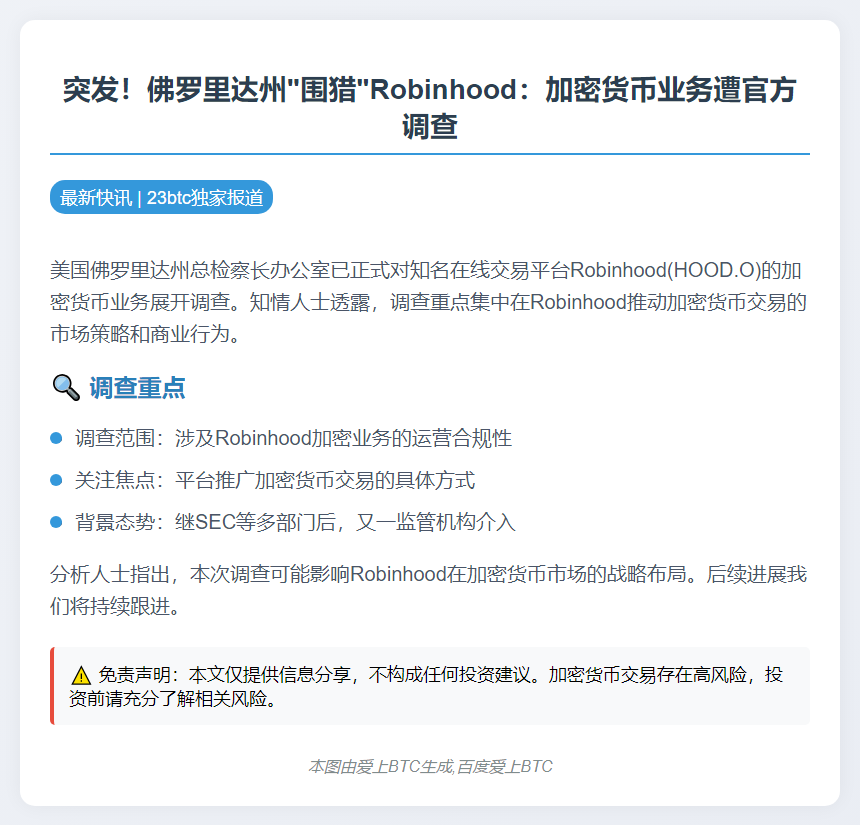 佛州调查Robinhood加密货币业务
