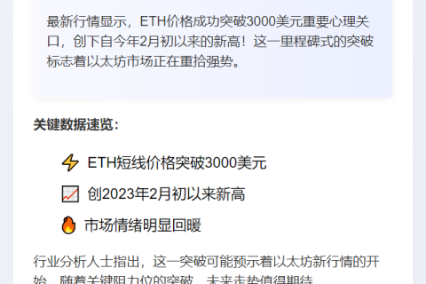 ETH重返3000美元
