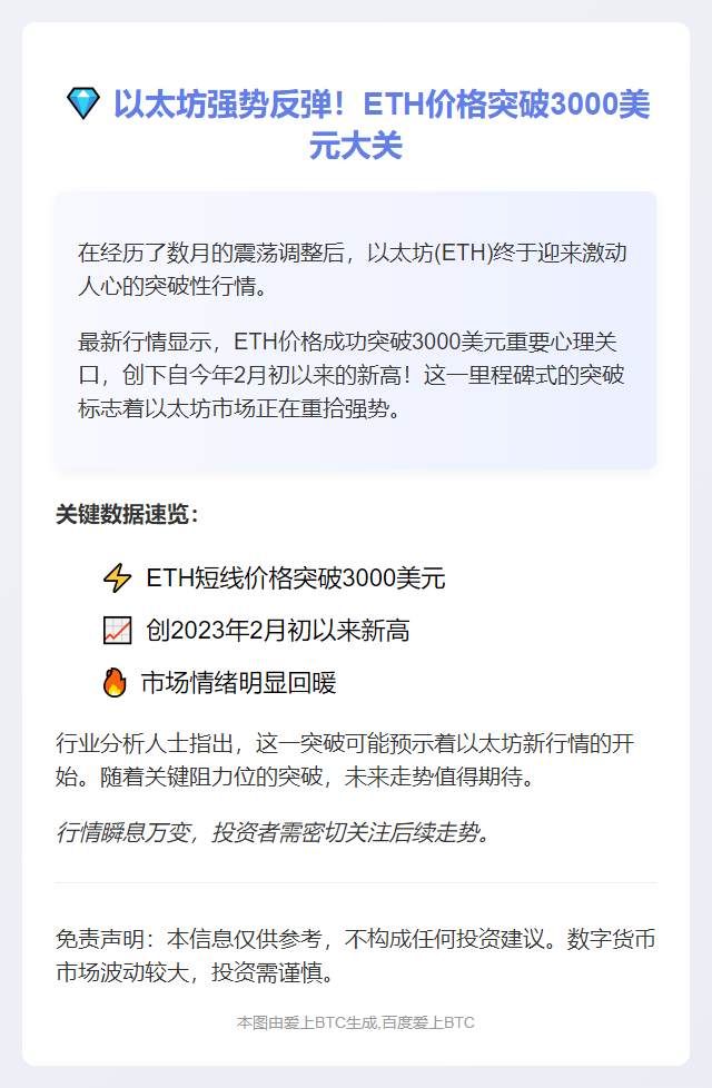 ETH重返3000美元