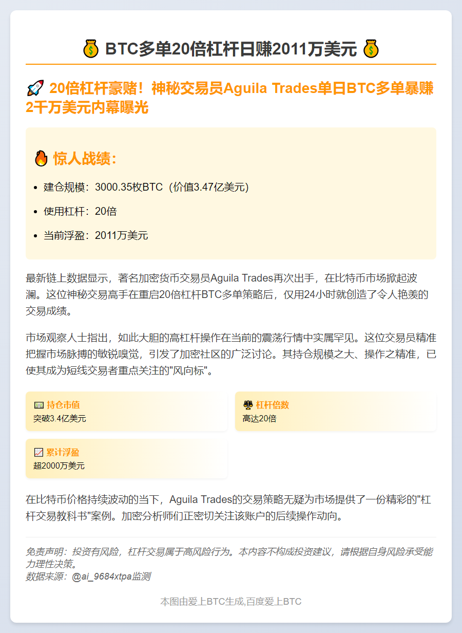 BTC多单20倍杠杆日赚2011万美元