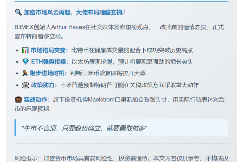 山寨季将至，Hayes加仓看涨