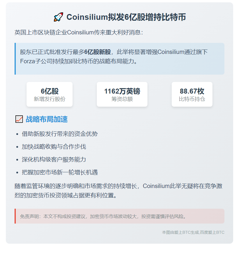 Coinsilium拟发6亿股增持比特币