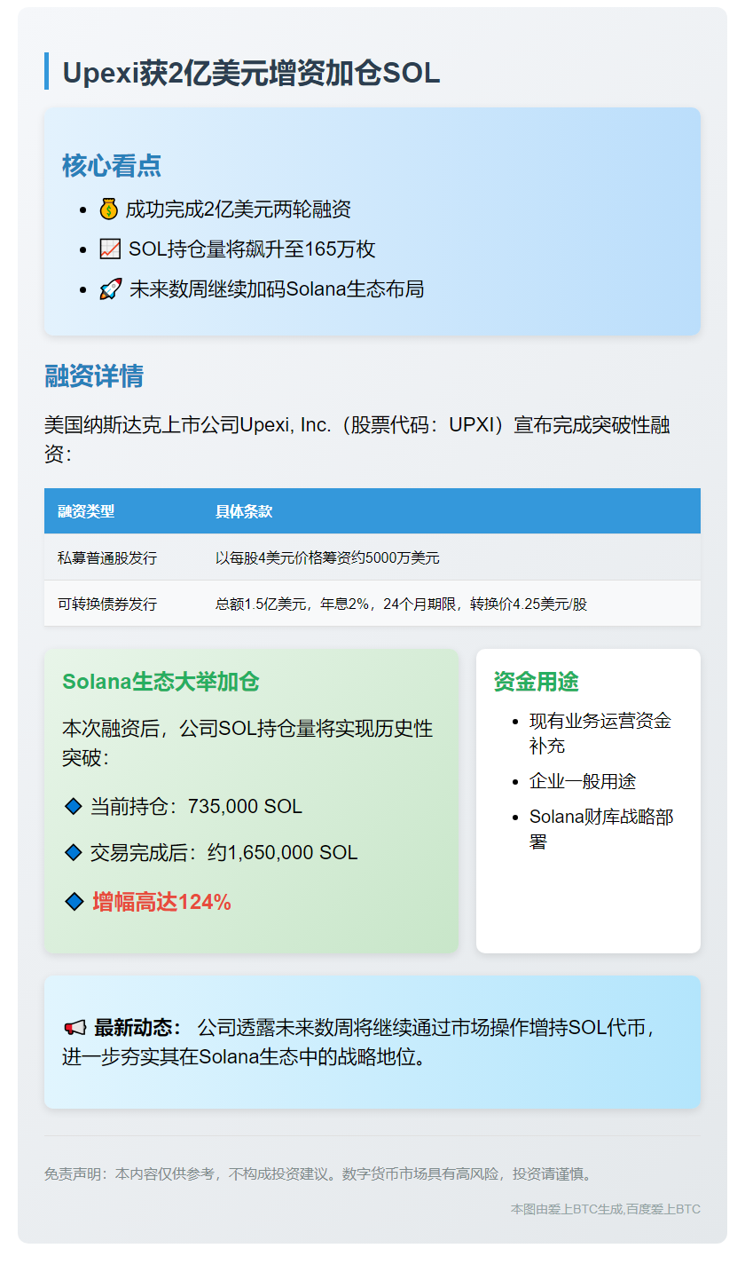 Upexi获2亿美元增资加仓SOL