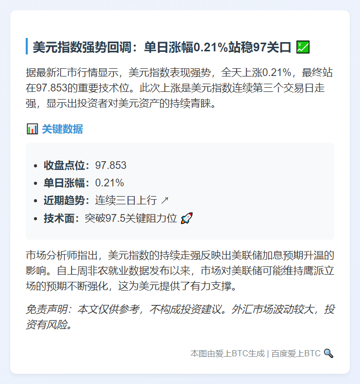 美元指数涨0.21%