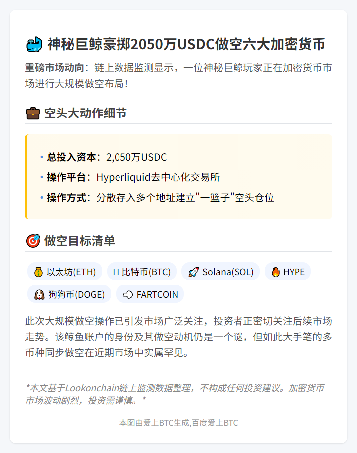鲸鱼存入2050万USDC做空