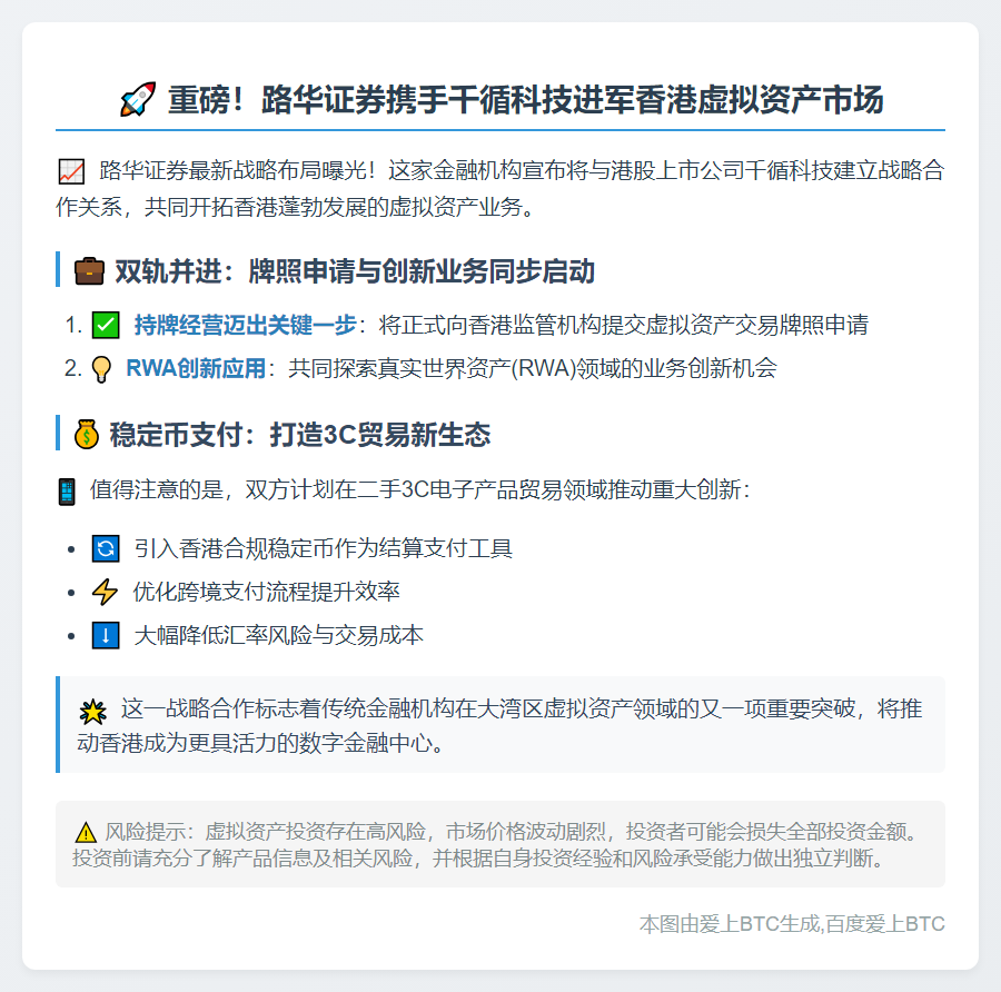 路华证券申请香港虚拟资产牌照 拓展稳定币业务