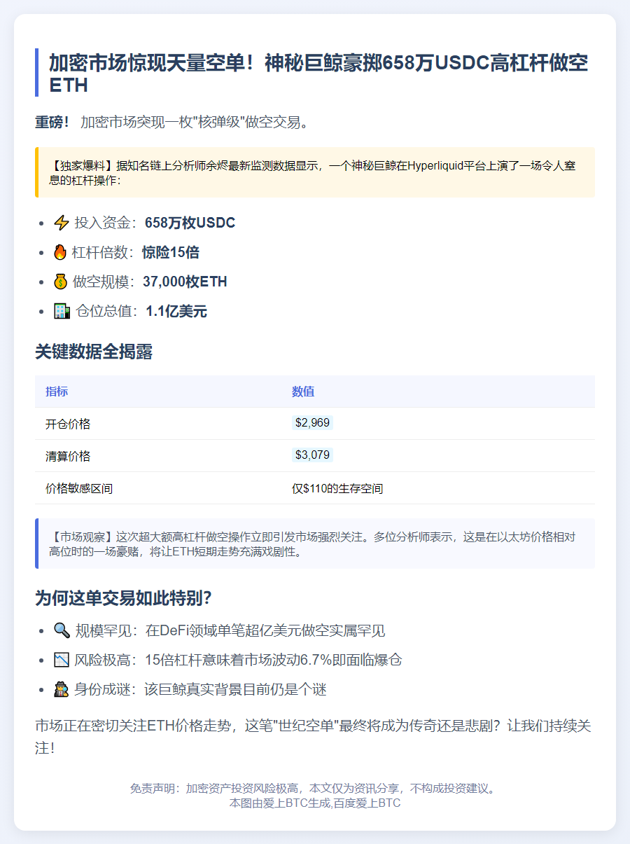 "鲸鱼15倍杠杆做空3.7万ETH"