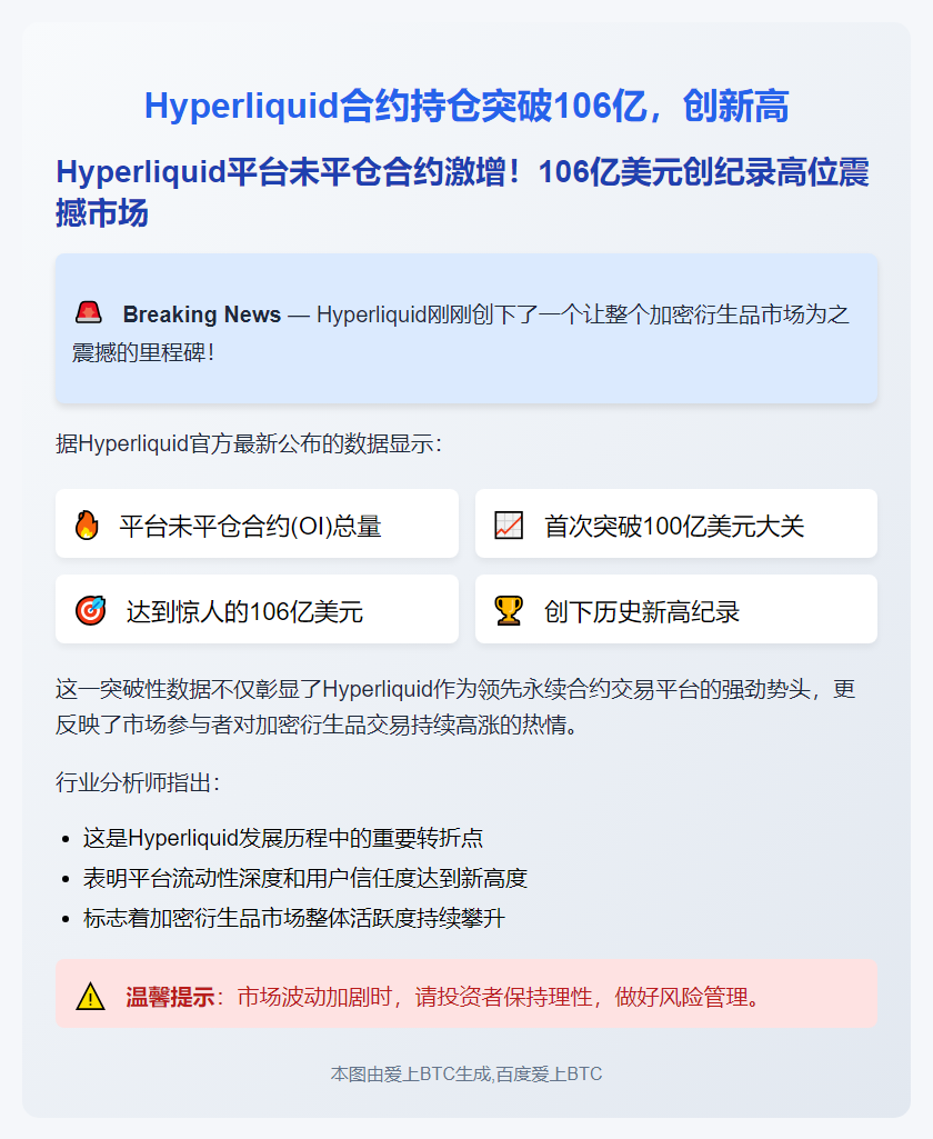 Hyperliquid合约持仓突破106亿，创新高