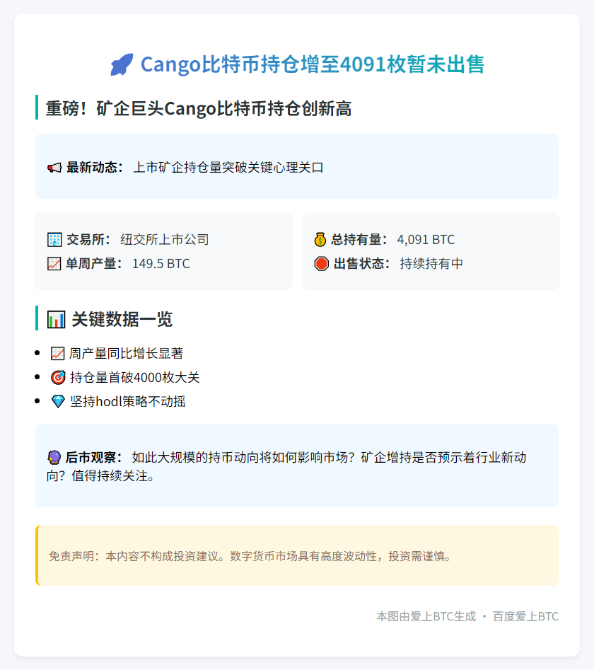 Cango比特币持仓增至4091枚暂未出售