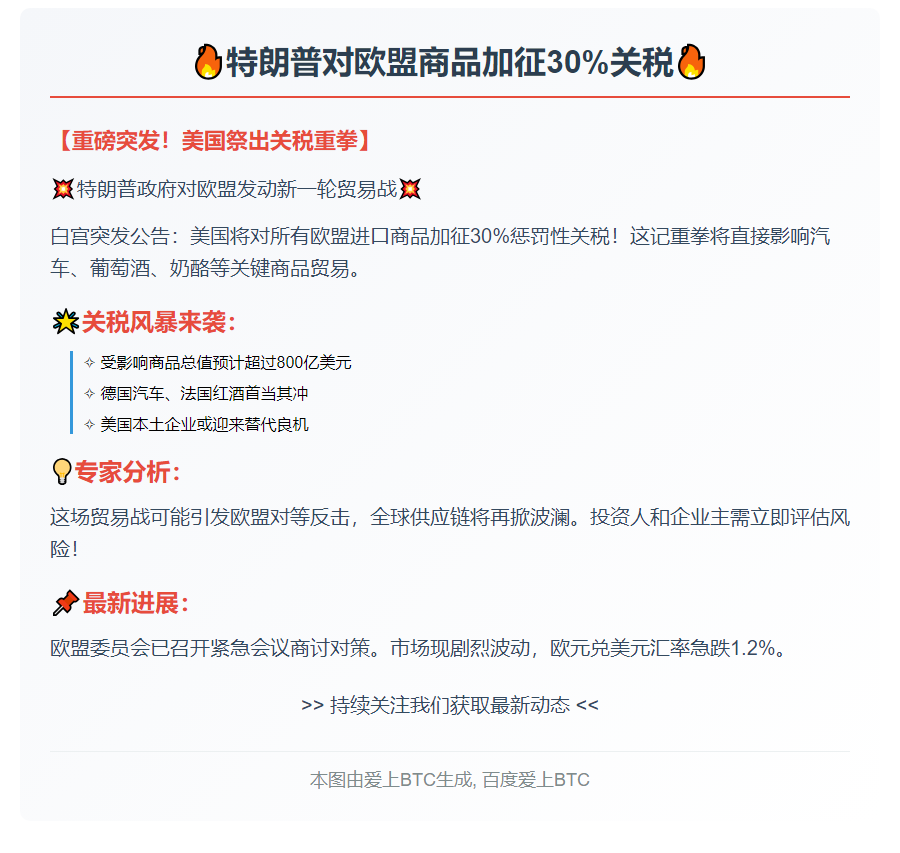 特朗普对欧盟商品加征30%关税