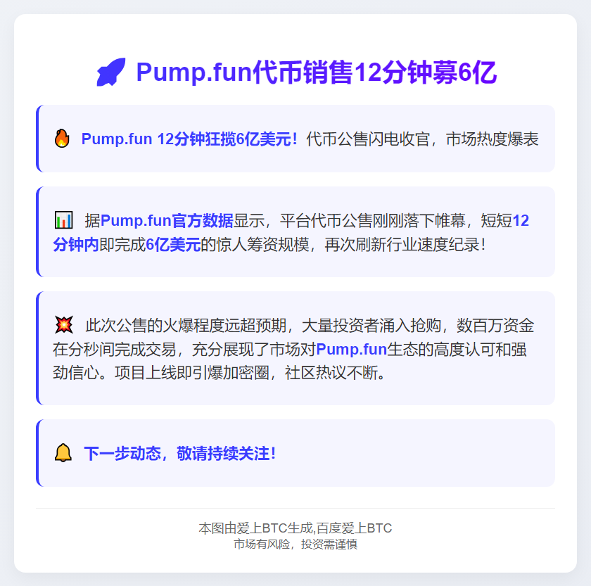 Pump.fun代币销售12分钟募6亿