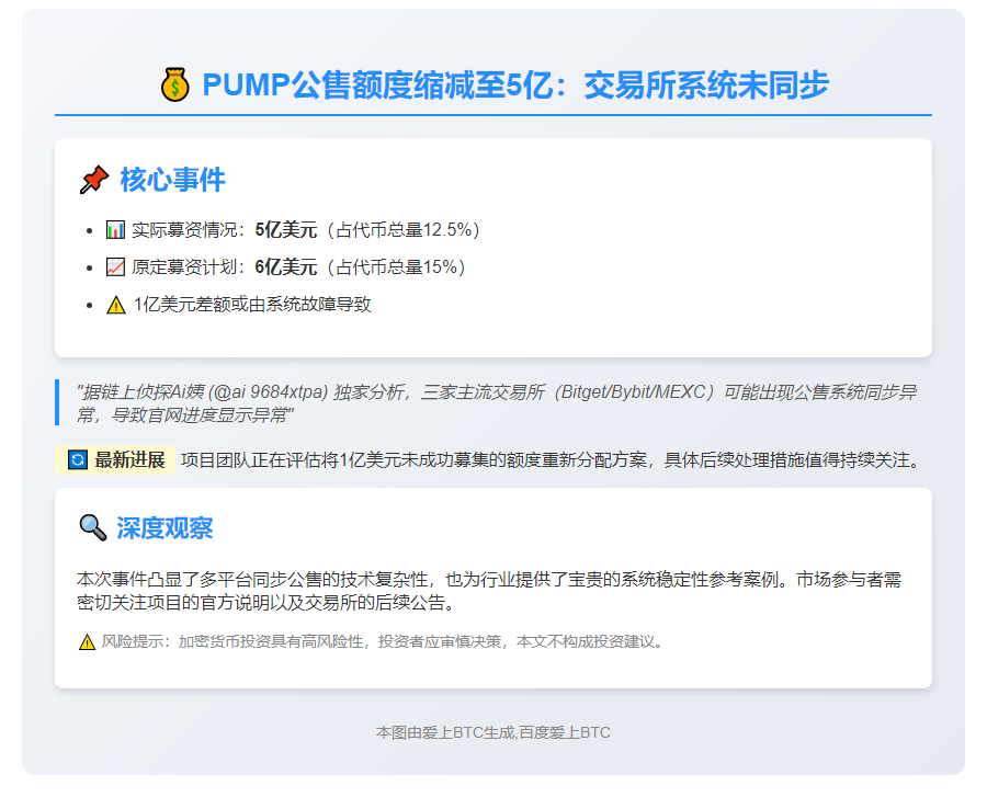PUMP公售额度缩减至5亿：交易所系统未同步