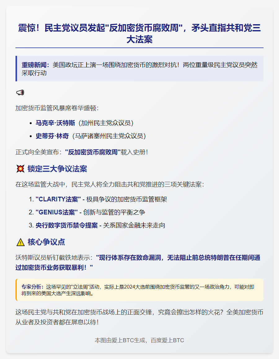 民主党建新组织反对加密货币法案