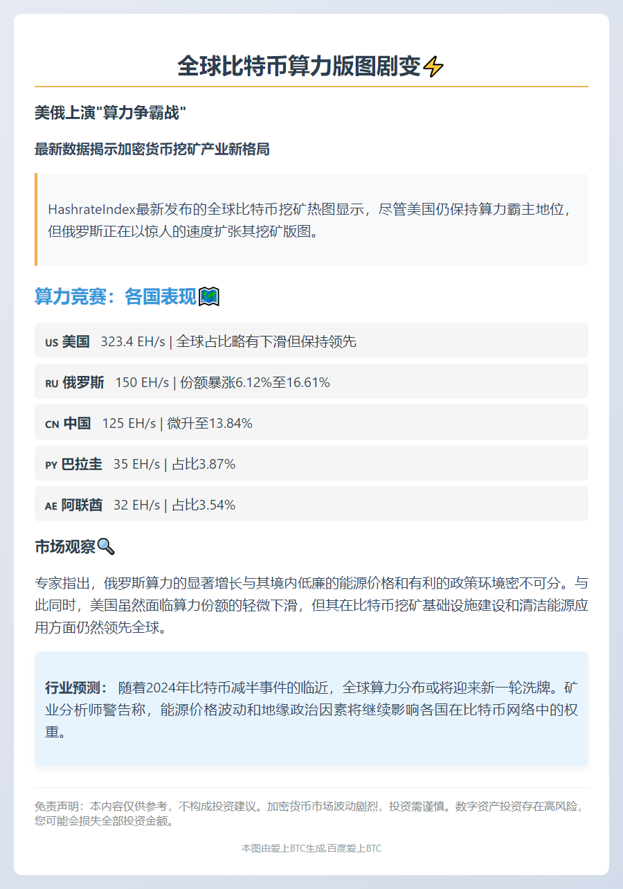 美暂领先，俄比特币挖矿增长迅猛
