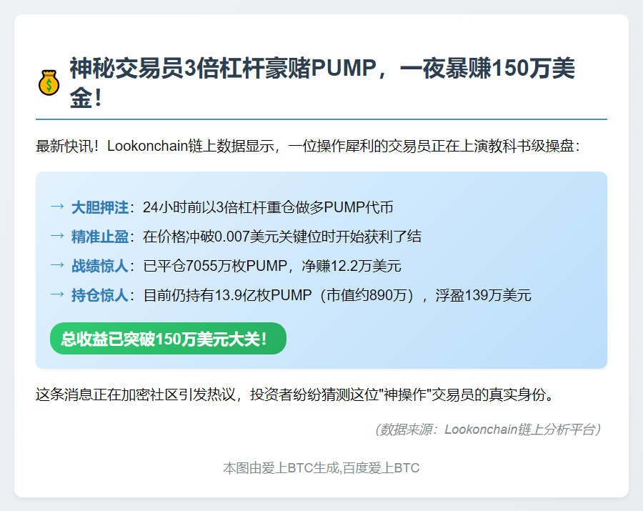 "交易者做多PUMP盈利超150万美元"