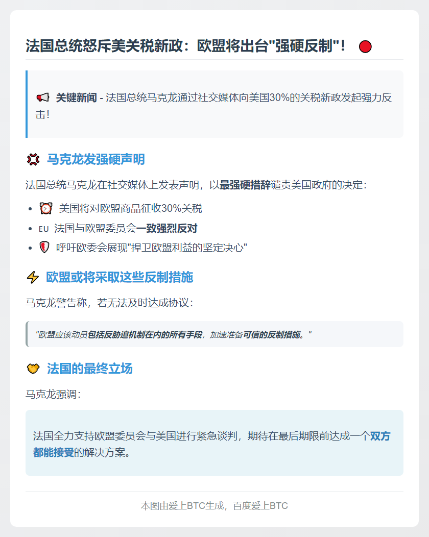 马克龙反对美国对欧盟征30%关税