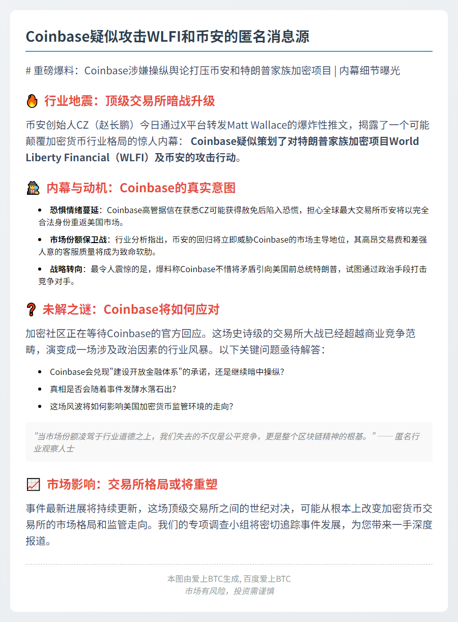 Coinbase疑似攻击WLFI和币安的匿名消息源