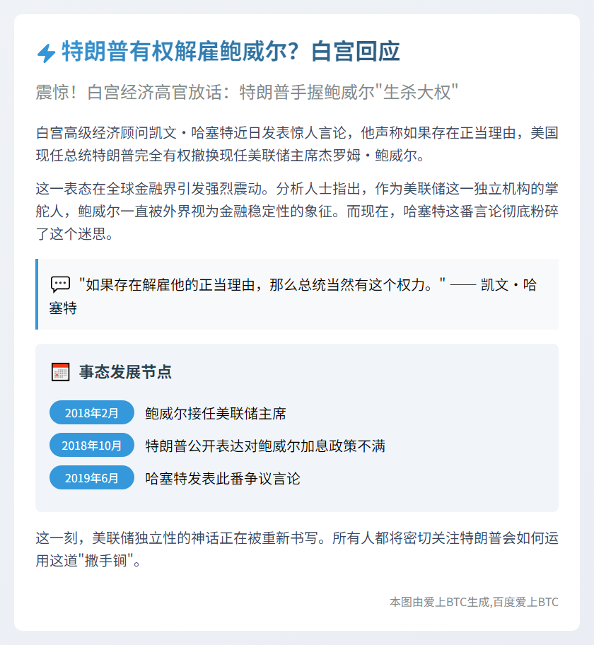 特朗普有权解雇鲍威尔？白宫回应