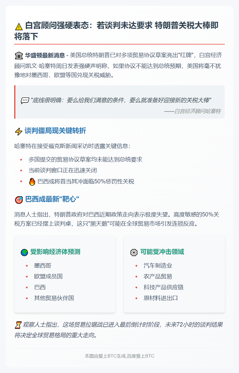 白宫顾问：未改良协议将执行特朗普关税威胁