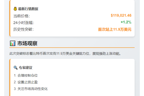 BTC破11.9万美元