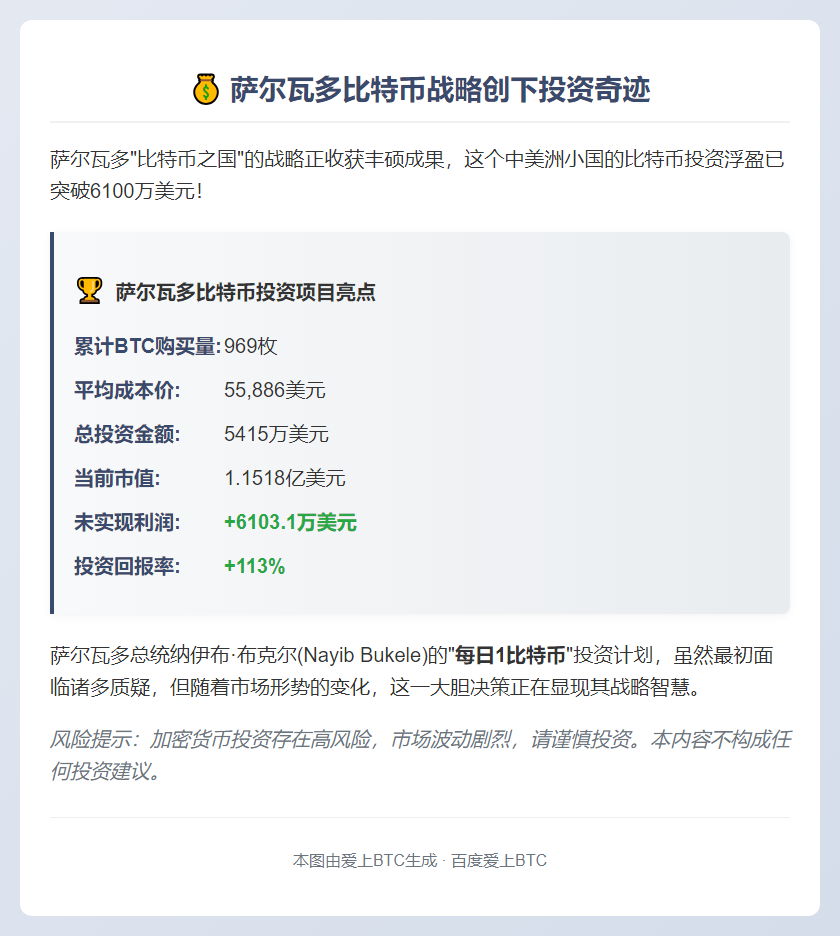 萨尔瓦多比特币盈利6100万美元