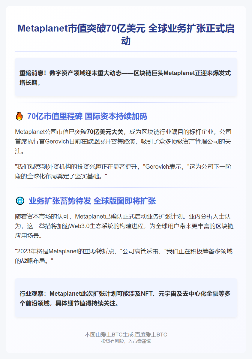 "Metaplanet CEO：业务扩张在即"