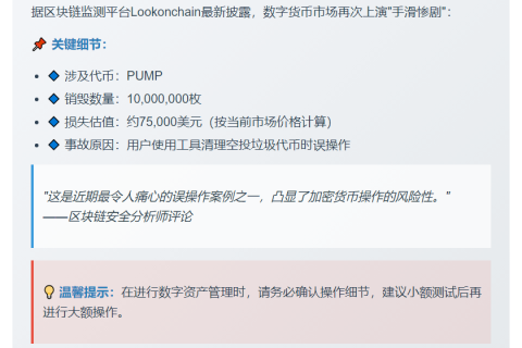 误操作销毁千万PUMP，损失7.5万美元