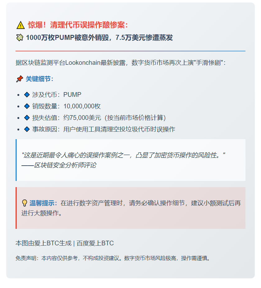 误操作销毁千万PUMP，损失7.5万美元