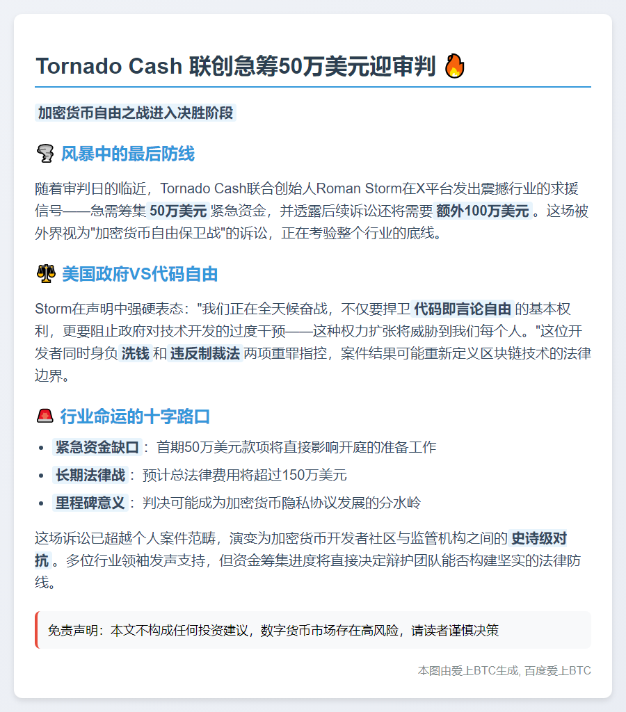 Tornado Cash 联创急筹50万美元迎审判