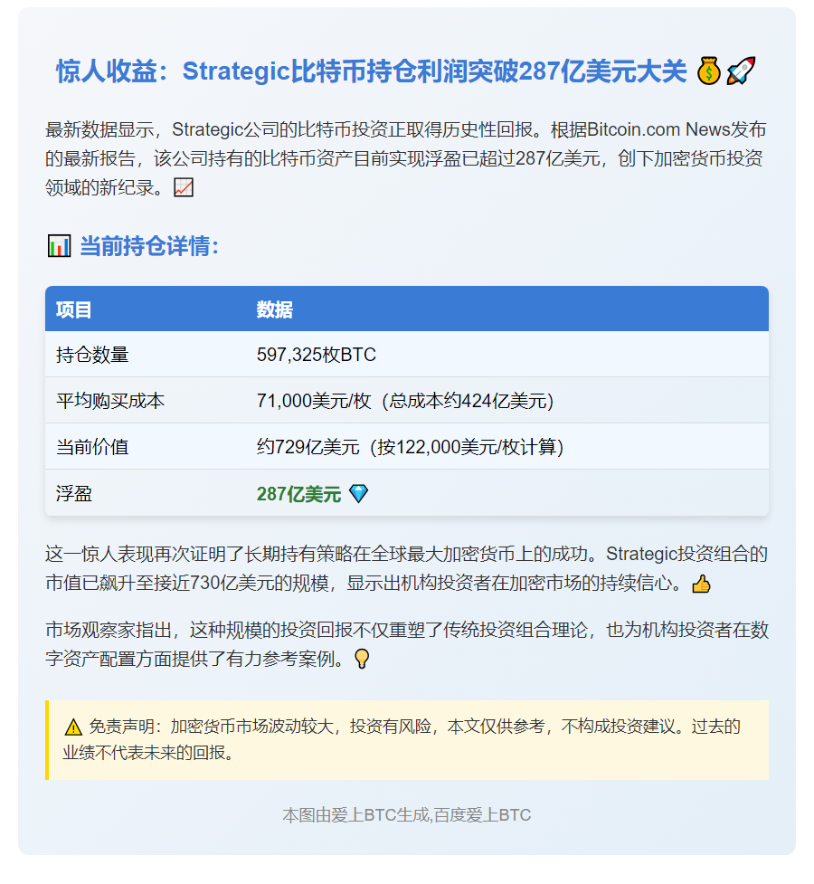 比特币持仓浮盈破287亿