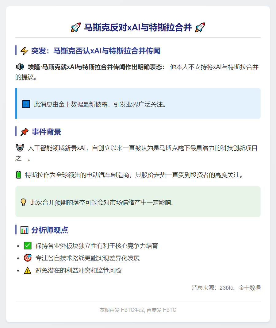 马斯克反对xAI与特斯拉合并