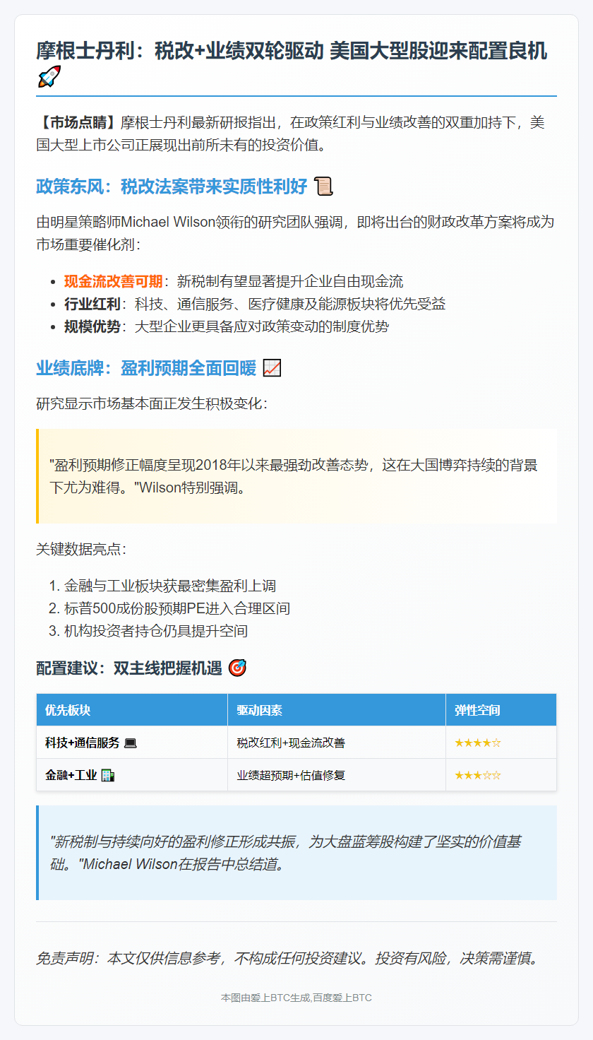 税改法案与业绩前景助推美国大型股