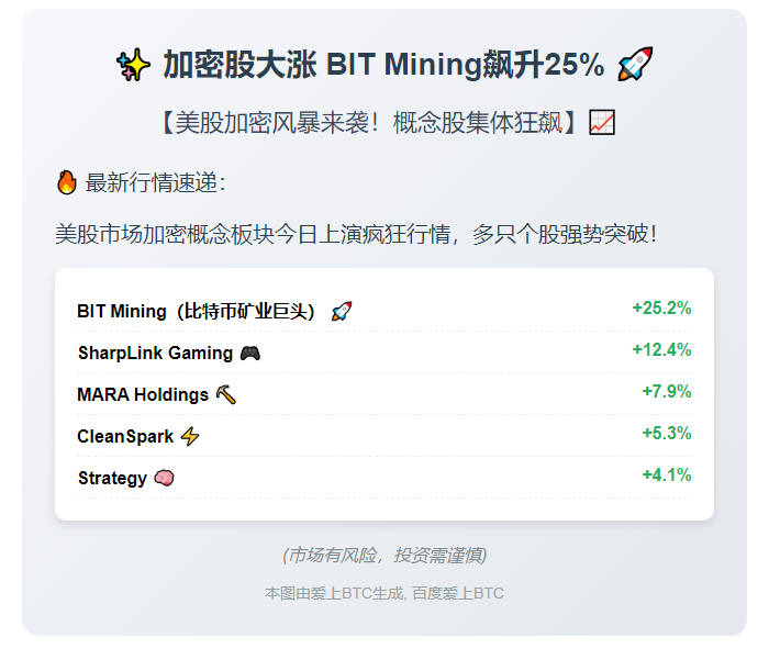 加密股大涨 BIT Mining飙升25%