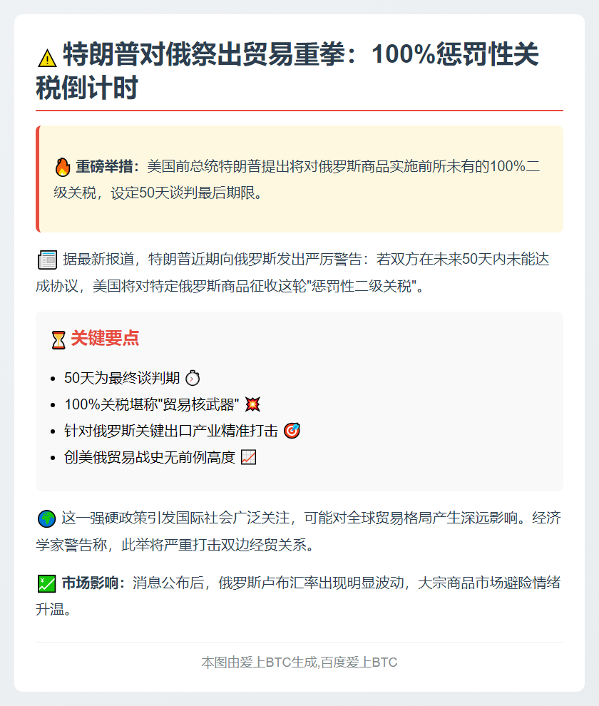 特朗普拟对俄加征100%二级关税
