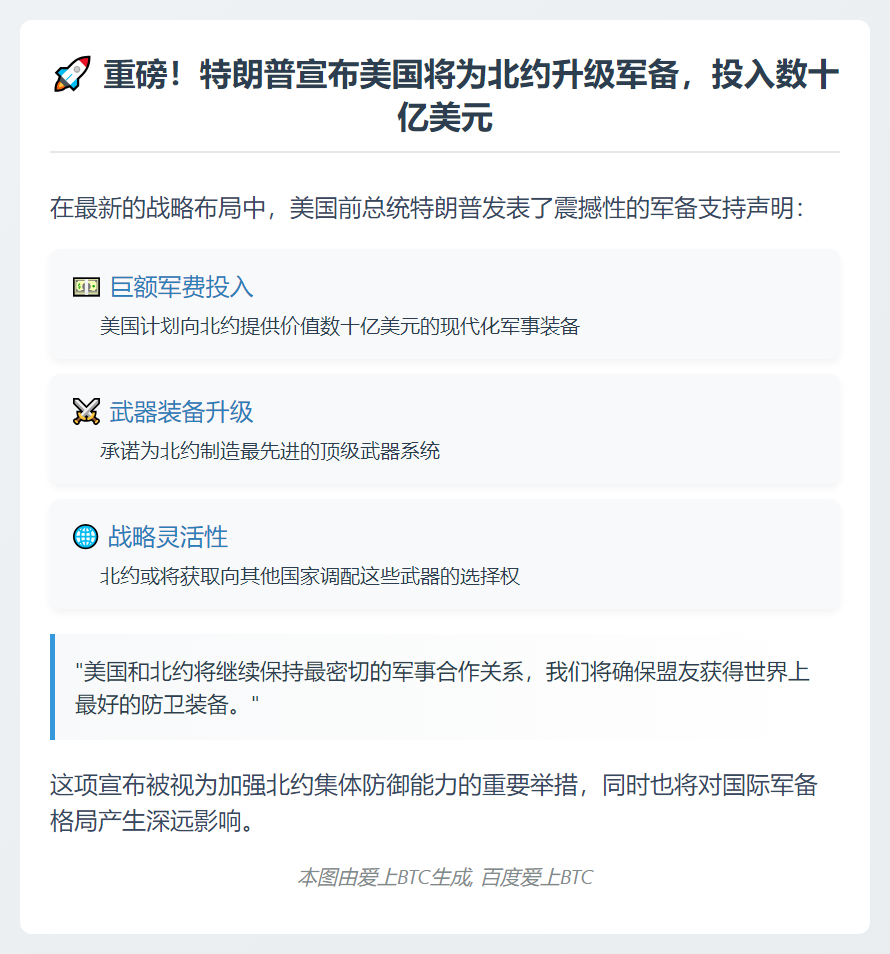 特朗普承诺向北约提供数十亿军备
