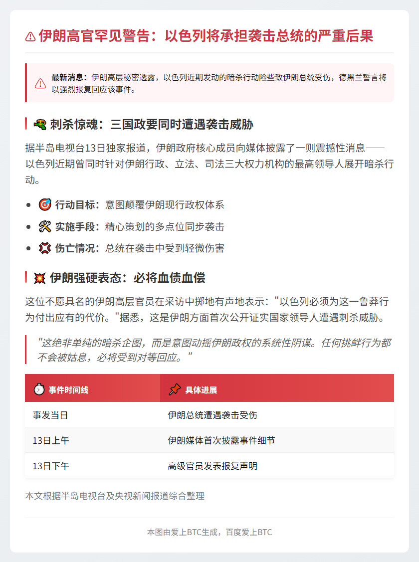 伊朗警告以色列：暗杀总统将遭报复