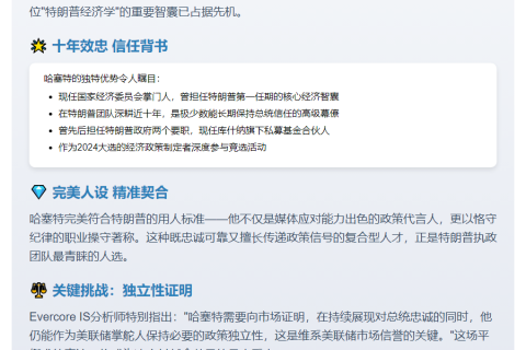 哈塞特领跑美联储主席竞选