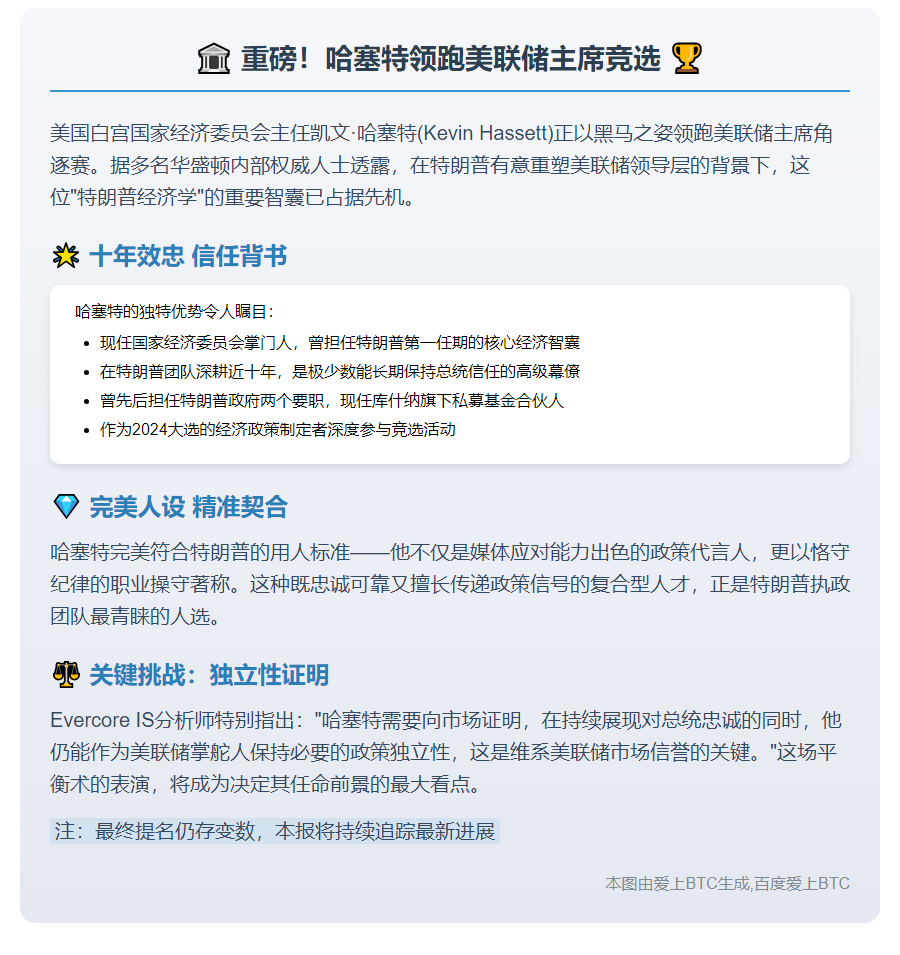 哈塞特领跑美联储主席竞选