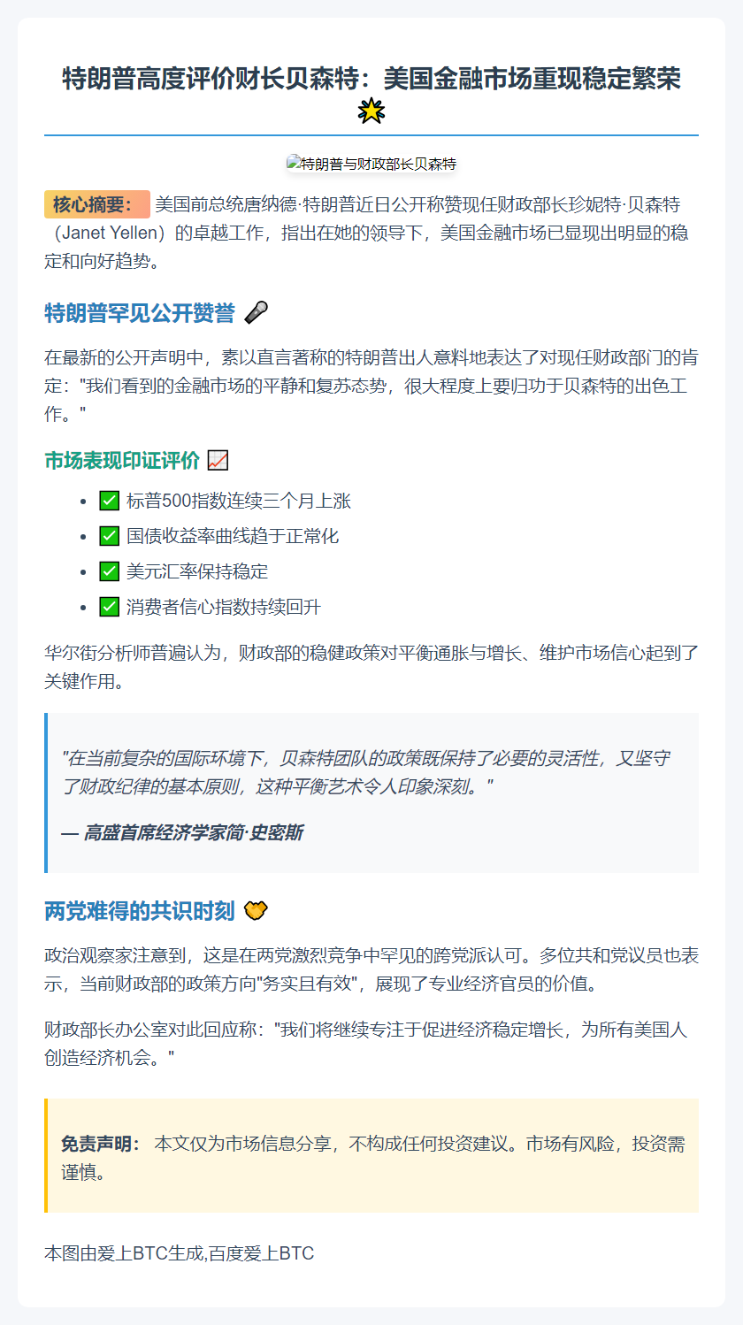 特朗普赞贝森特稳市向好