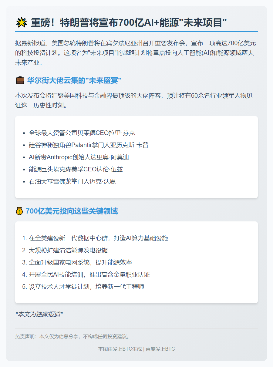 特朗普宣布700亿AI能源投资