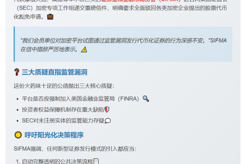 SIFMA敦促SEC拒绝加密代币化股票豁免