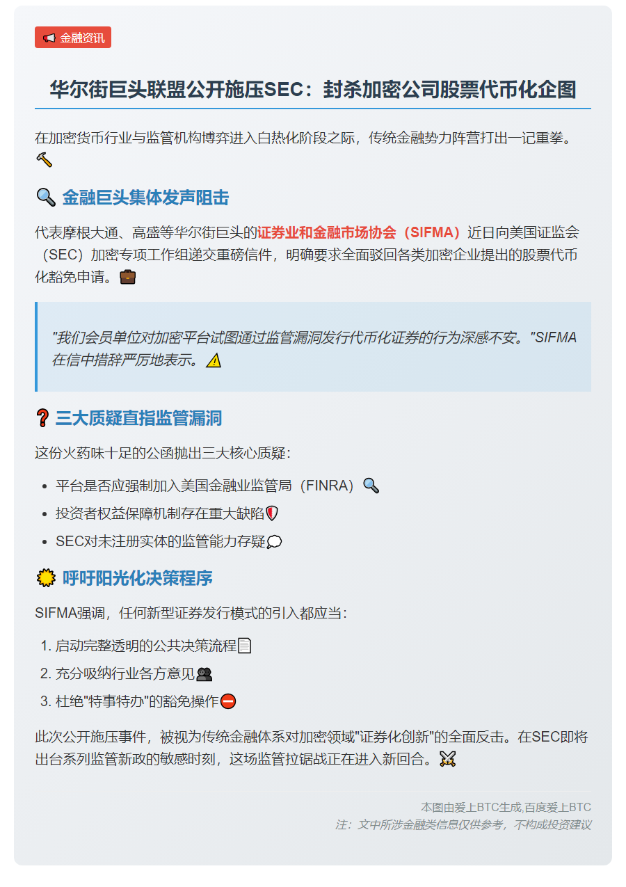 SIFMA敦促SEC拒绝加密代币化股票豁免