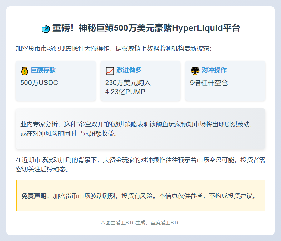 鲸鱼豪掷500万押注HyperLiquid，双向操作PUMP