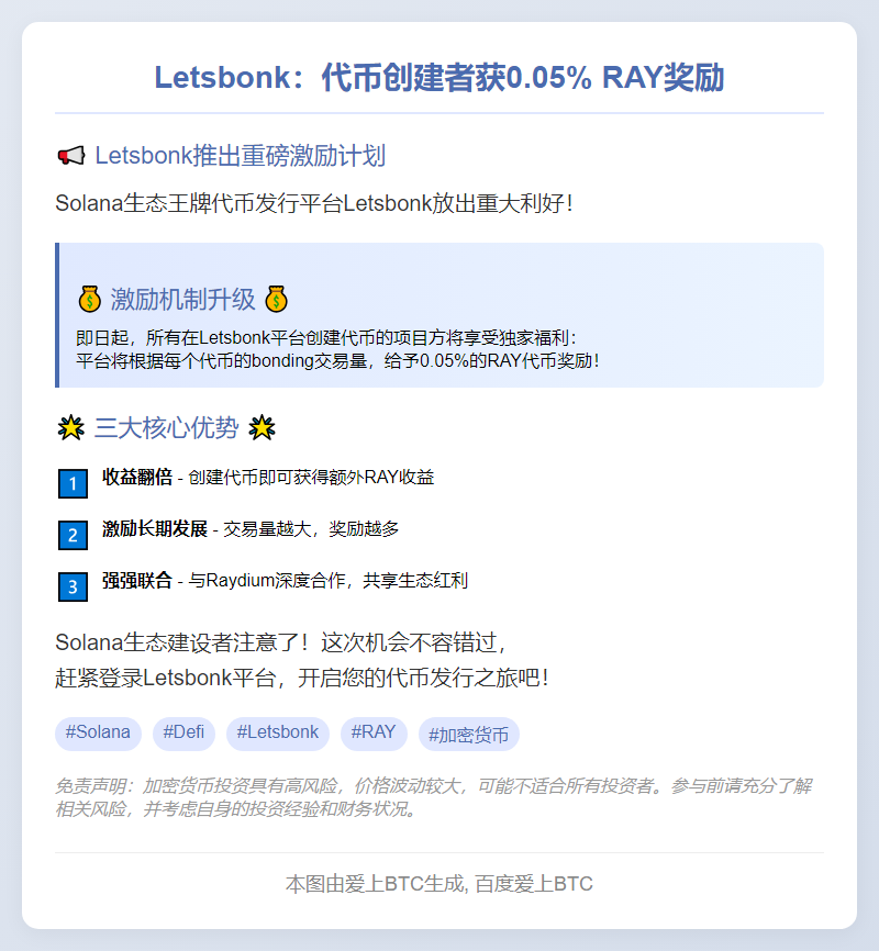 Letsbonk：代币创建者获0.05% RAY奖励