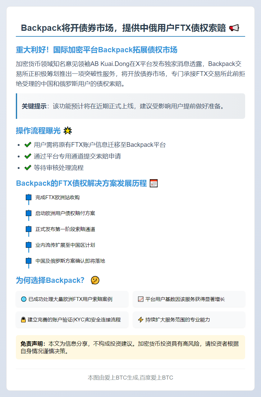 Backpack将开债券市场，提供中俄用户FTX债权索赔