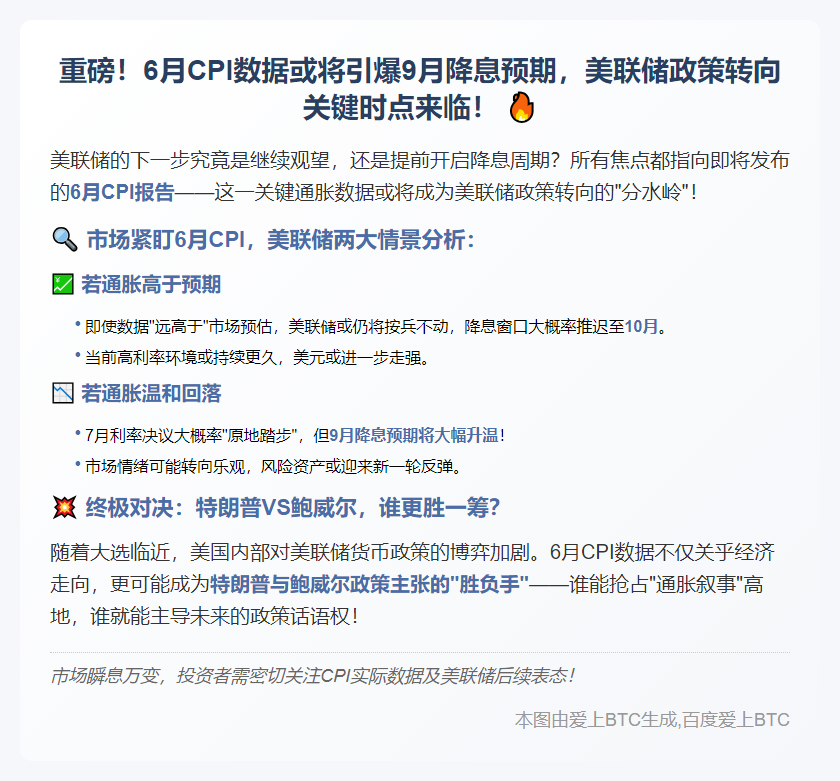 美6月CPI或温和，9月或迎降息
