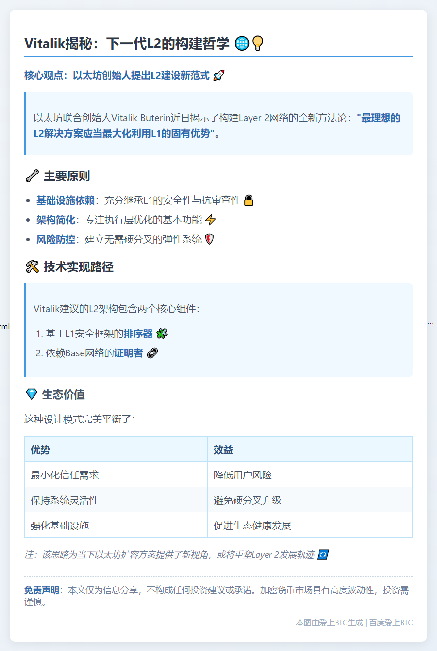 Vitalik：L2 构建应多借鉴 L1 功能