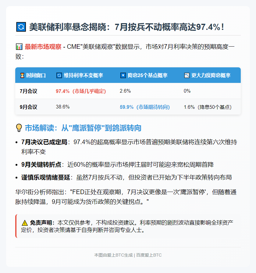 美联储7月利率不变概率达97.4%