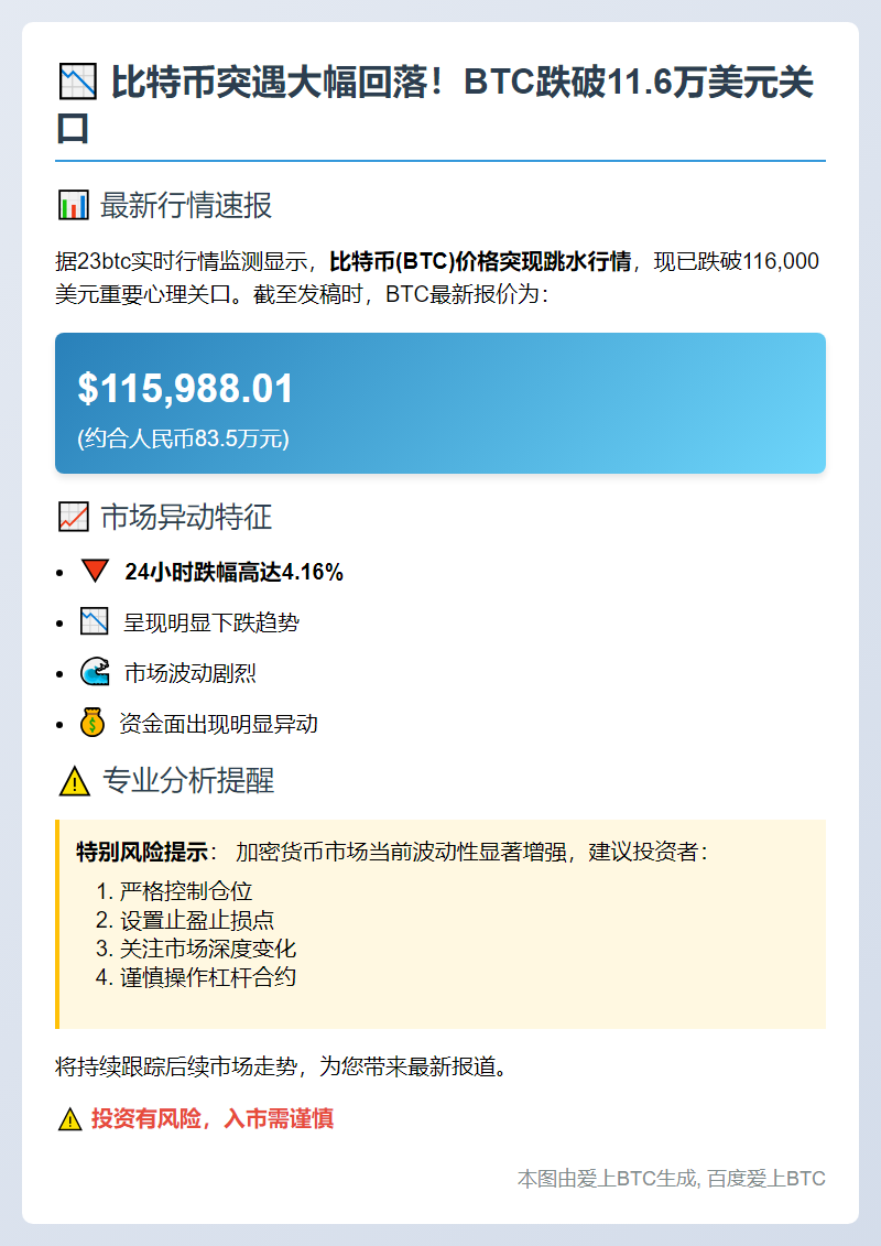 比特币跌破11.6万美元