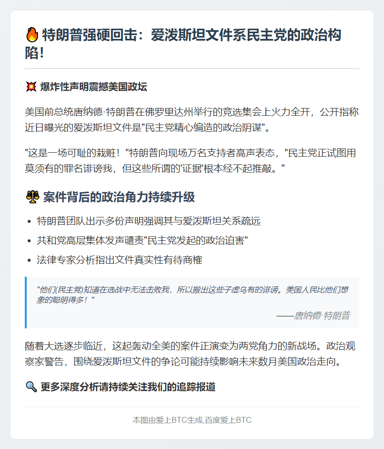 特朗普：爱泼斯坦文件是民主党捏造